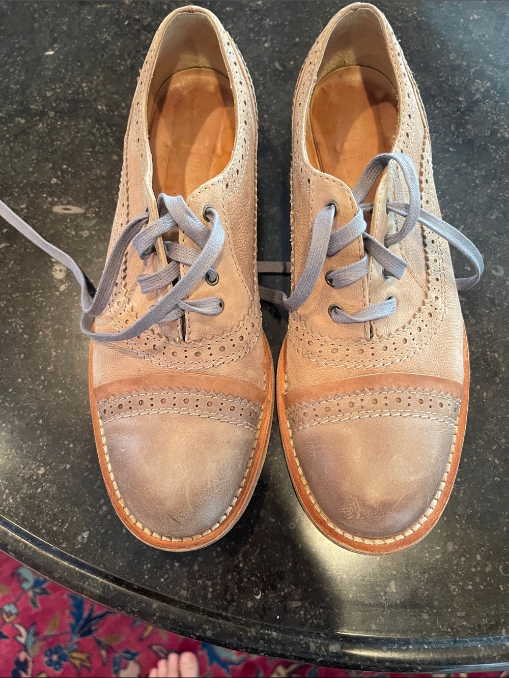 Brunello Cucinelli Taupe Wingtip Brogue Oxfords with Gray Laces